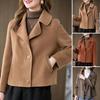 Women Jacket Lapel Solid Color Single-breasted Double-sided Woolen Coat Loose Thermal Short Type