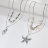 Layered Double-Layer Necklace: Summer Vacation Style with Shell, Starfish, and Conch Pendants
