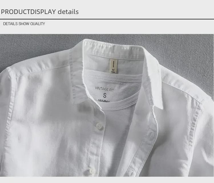 Мужская модная повседневная белая рубашка из хлопка и льна с коротким рукавом