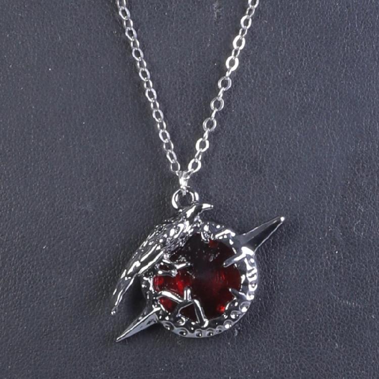 1 Set Crow Brooch with Matching Pendant Necklace Neck Jewelry Redness Zircon Designing for Anime Lovers and Trendsetters