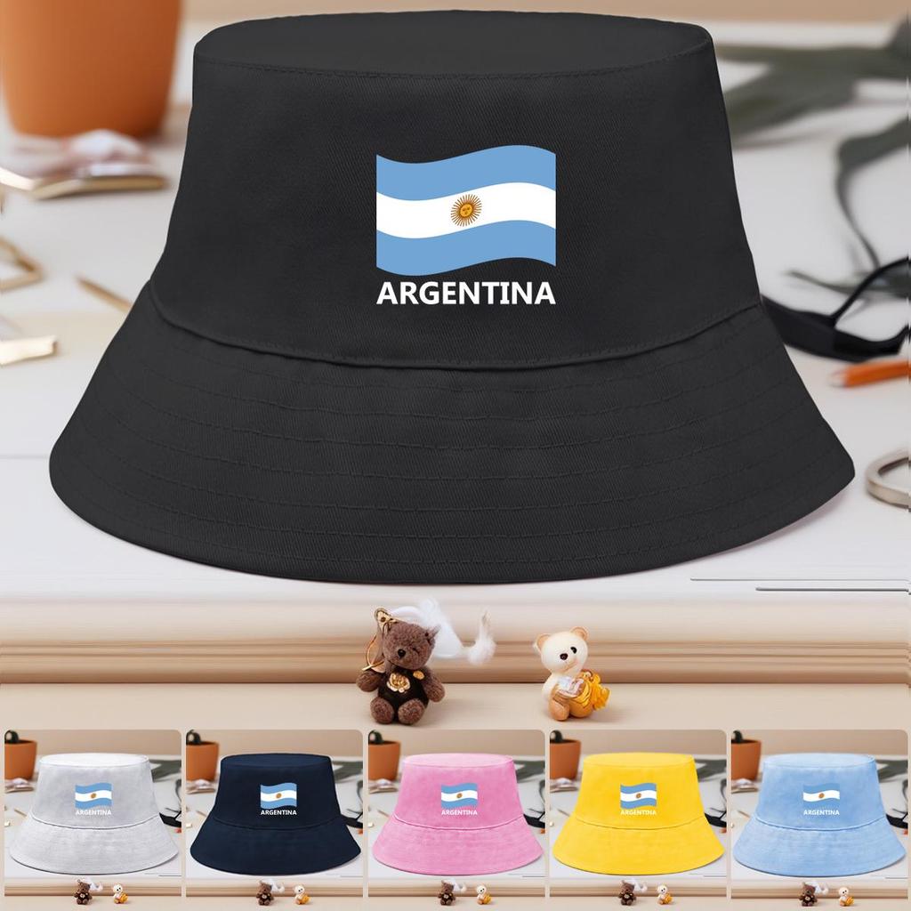 Bucket Hat With Flag of Argentina Print , Patriotic Men's Hat Casual Unisex Candy Color Basin Hat