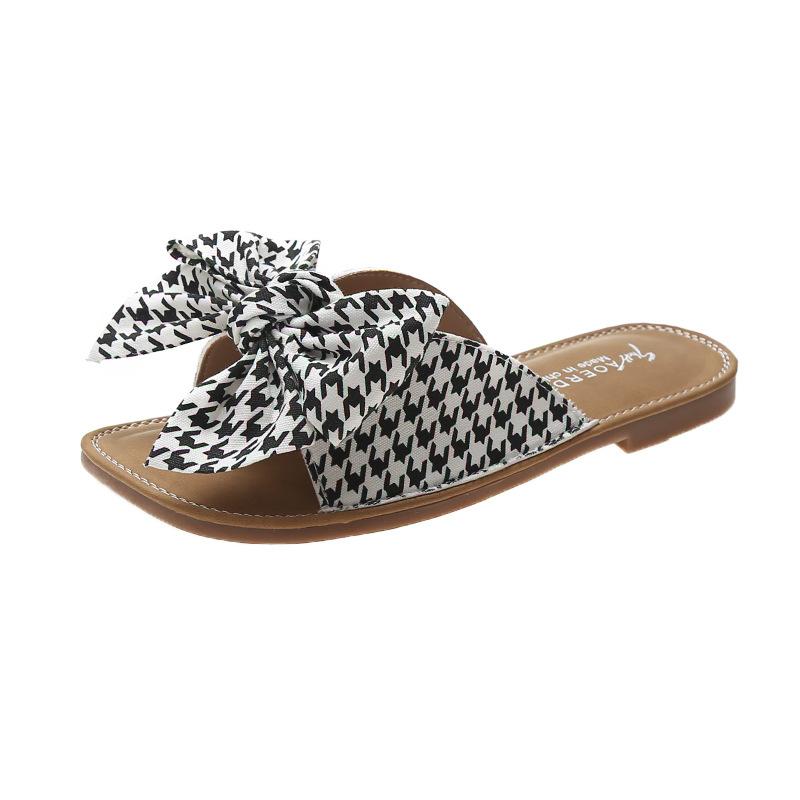 Новые женские летние модные фанерные тапочки с галстуком-бабочкой, милые нескользящие сандалии с плоской подошвой