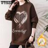 Spring and Autumn Women's Pullover Plush Thickened Sweater Medium Length Autumn and Winter Loose Large Slouchy Split Long-sleeved Top