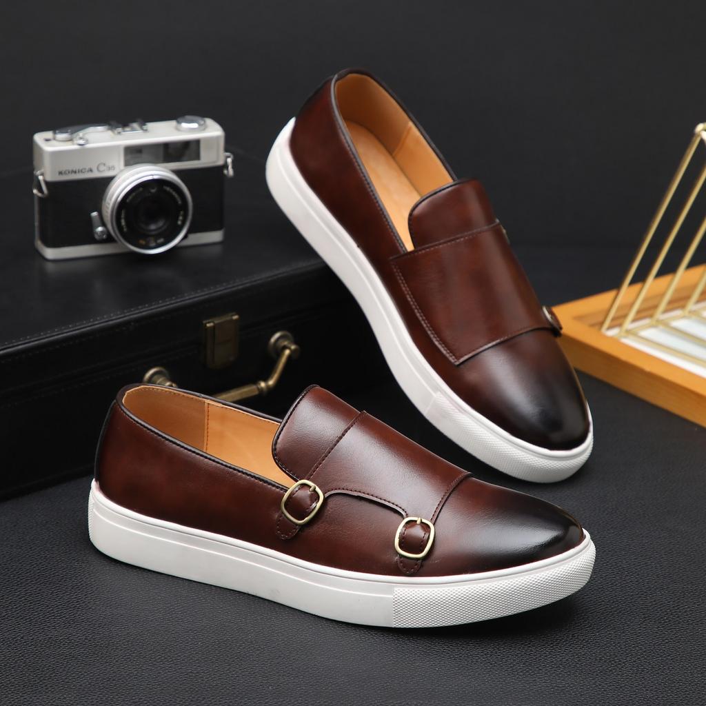 Модные мужские повседневные кожаные туфли, мужские классические британские туфли-монки, мужские туфли без застежек на плоской подошве для вождения