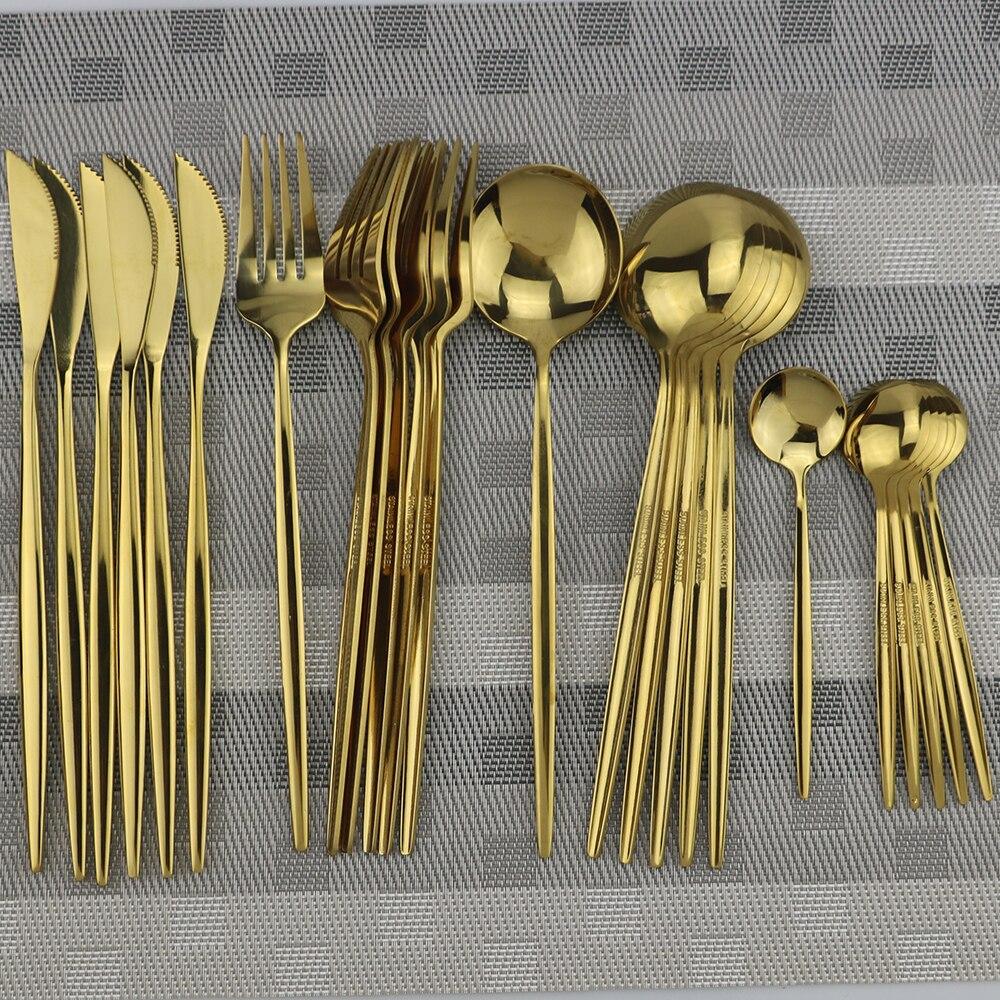 24 шт. золотой набор посуды, набор посуды из нержавеющей стали, нож, вилка, ложка, набор столовых приборов, можно мыть в посудомоечной машине, набор столовых приборов