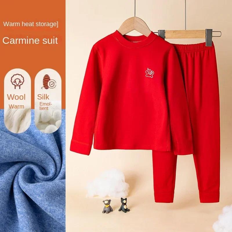 Термобелье для подростков и детей, шерстяное, шелковое, мягкое, уютное, из двух частей, для мальчиков и девочек, домашняя одежда, плотная, теплая, дышащая, детская одежда для сна