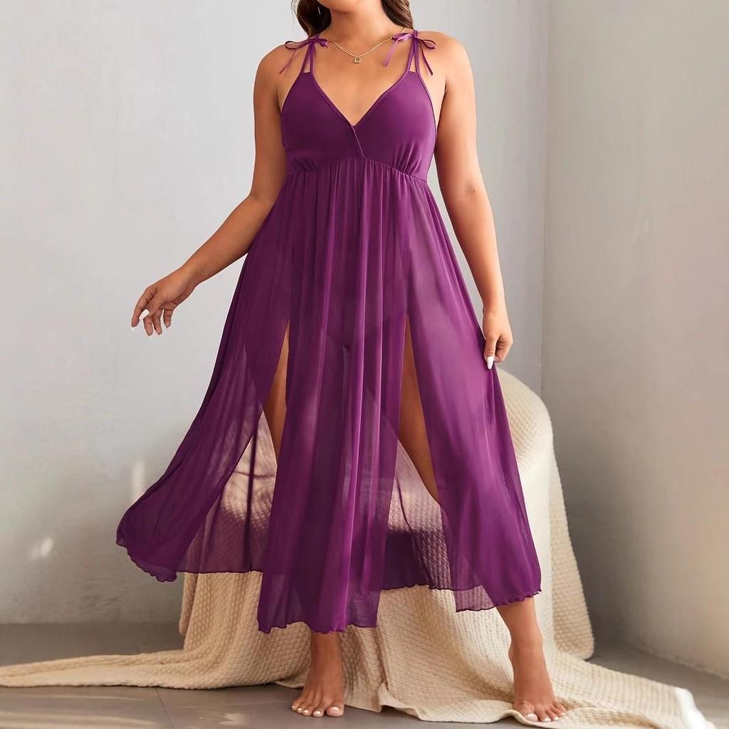 Европейское и американское женское сексуальное кружевное халат: Элегантная однотонная ночная рубашка на тонких бретельках