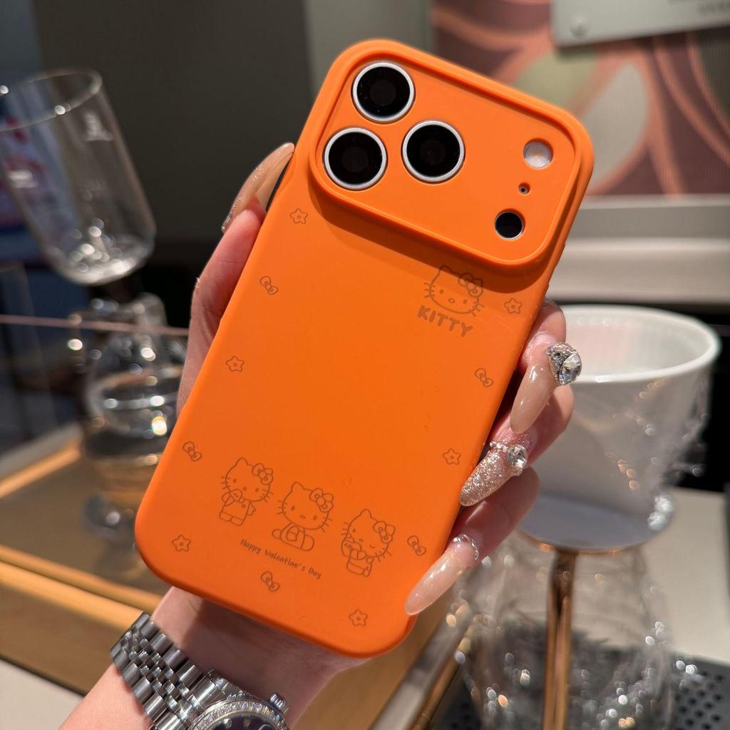 Чехол из жидкого силикона с милым котенком KT для iPhone 17 Pro Max - Полное покрытие, Защита от падений.