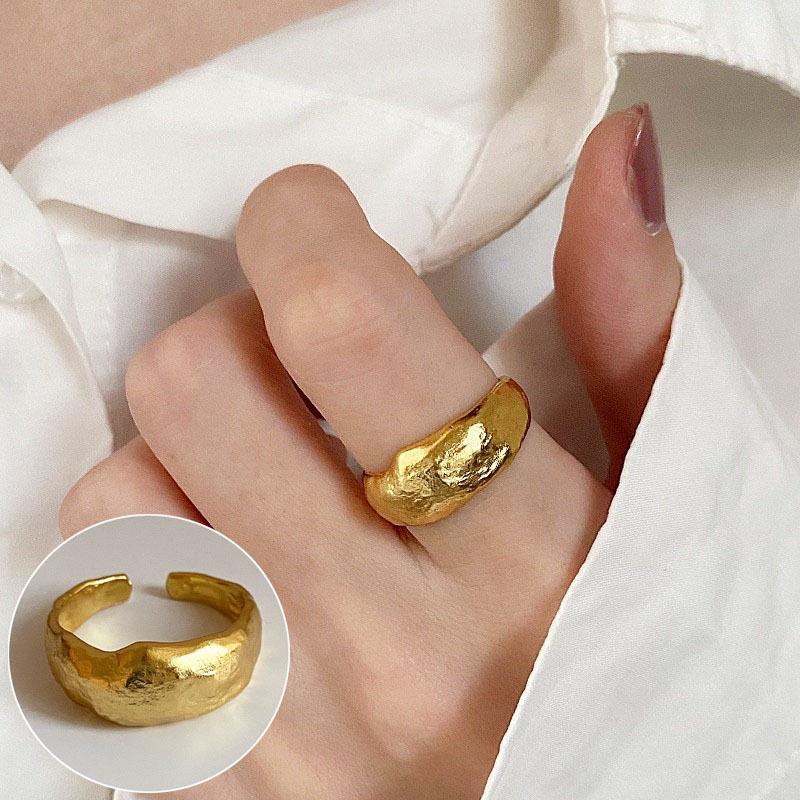 Women's Wide Band Geometric Frosted Matte Open Ring, S925 Silver Plated Creative Index Finger Design