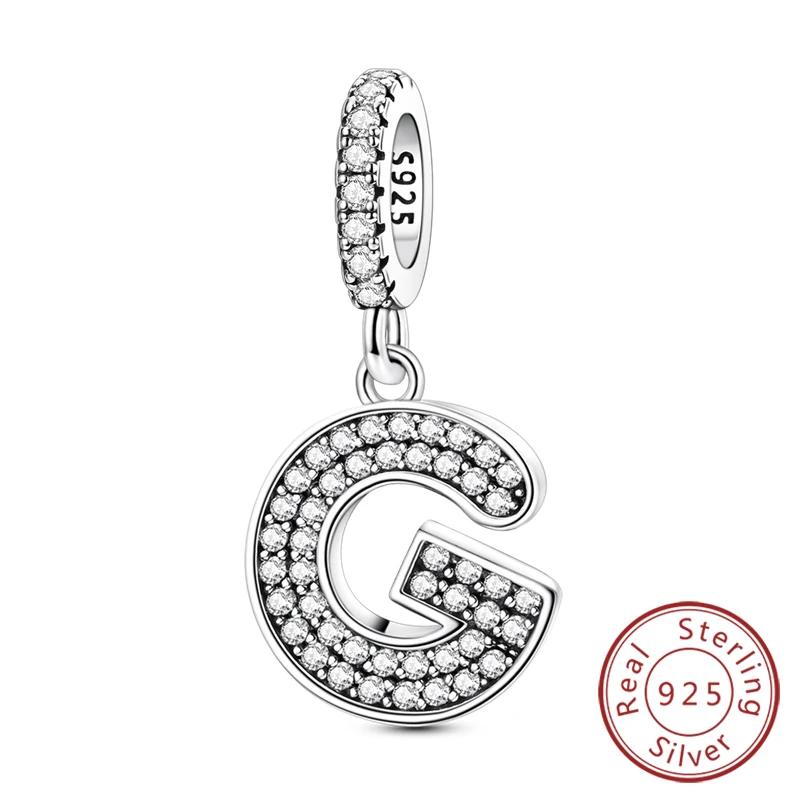 925 Silver Simple A-Z White Zircon 26 Letters Charms Beads Fit Bracelet Women Jewelry DIY Birthday Anniversary Gift