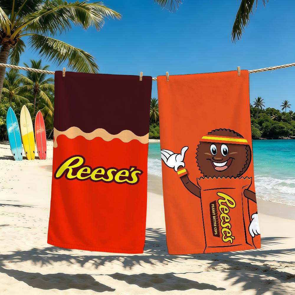 E-Reeses-ES Логотип Шоколадное Полотенце Для Кемпинга На Открытом Воздухе Пляжное Полотенце Супер Впитывающее Быстросохнущее Летнее Полотенце