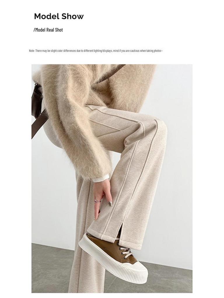 Women's Herringbone Fleece-Lined Wide-Leg Split Pants - Autumn/Winter 2025 Collection.
