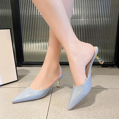Баотоу Полутапочки Женские Новинка Летней Носки Лакированная Кожа Острый Носок Неглубокий Вырез Маленькая Шпилька Высокий Каблук