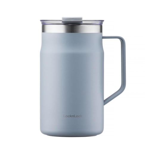 Лучшая кружка Bestco Lock & Lock Metro с крышкой, Изолированная, Нержавеющая сталь, 600 мл, Большая, Синяя, LHC4282OBLU