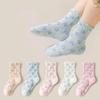 5 пар/комплект милые носки с цветочным принтом для девочек детские носки средней длины хлопковые носки для детей осень-зима