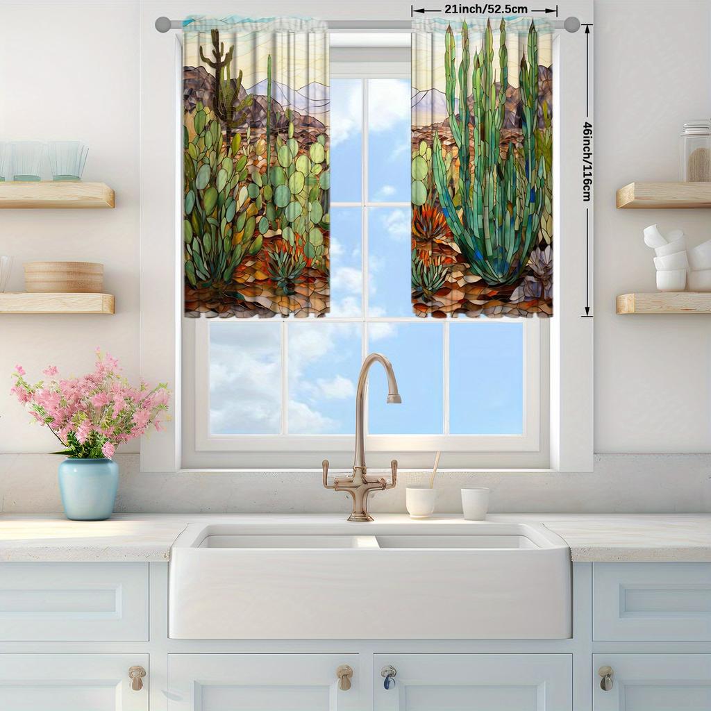2 шт. занавески с принтом пустынного кактуса для домашнего декора - оконные карманы с карнизом для спальни, офиса, кухни и гостиной
