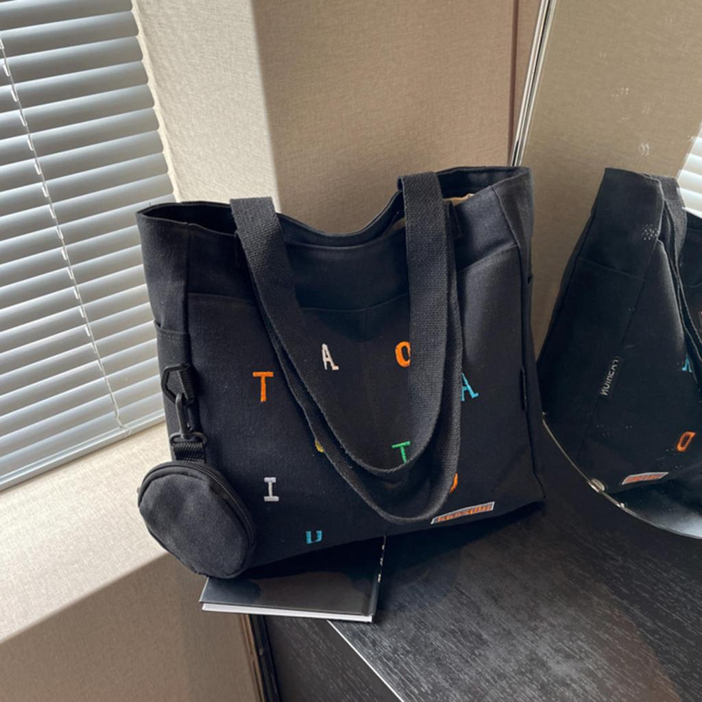 Simplicity Canvas Composite Shoulder Bag Solid Color Versatile Lazy Style Crossbody Bag Large Capacity Commuter Handbag