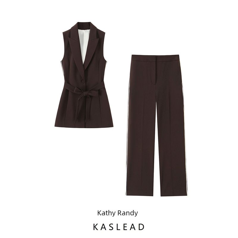 Kaslead Новая женская одежда Западный стиль Повседневные брюки с боковыми полосами с аксессуарами Жилет 8741326 8742326