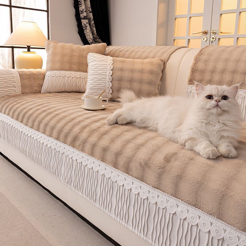Microfiber Sofa Cover With Non-Slip Strips, Tailored Couch Cover For Chaise Section And Soft Sofa Slipcover