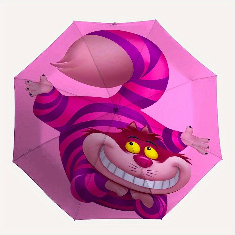 Cheshire Cat, Alice in Wonderland Themed Automatic opening and closing folding umbrella, 8-rib windproof, compact travel design, suitable fo