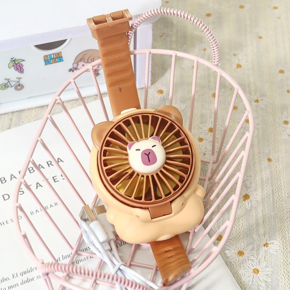 3 Speeds Portable Cute Watch Fan Summer Watch Small Fan Capybara Electric Fan  Children