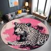 Leopard Pink Round Carpet Living Room Decoration Bedroom Vintage Dressing Table Rug Room Decor Chair Mats Washroom Floor Mat