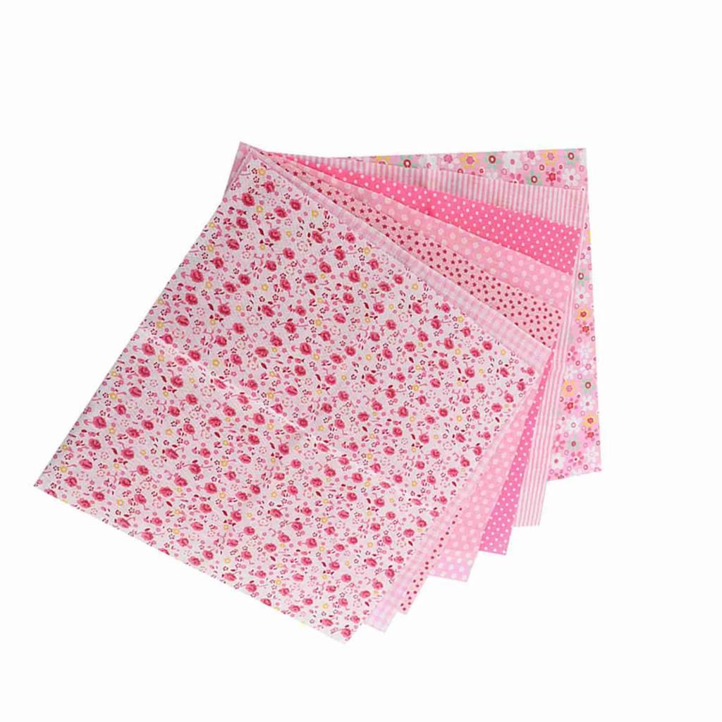 7pcs 25*25cm Cotton Fabric DIY Assorted Squares Pre Cut Bedding Suite Quarters Bundle (Pink)