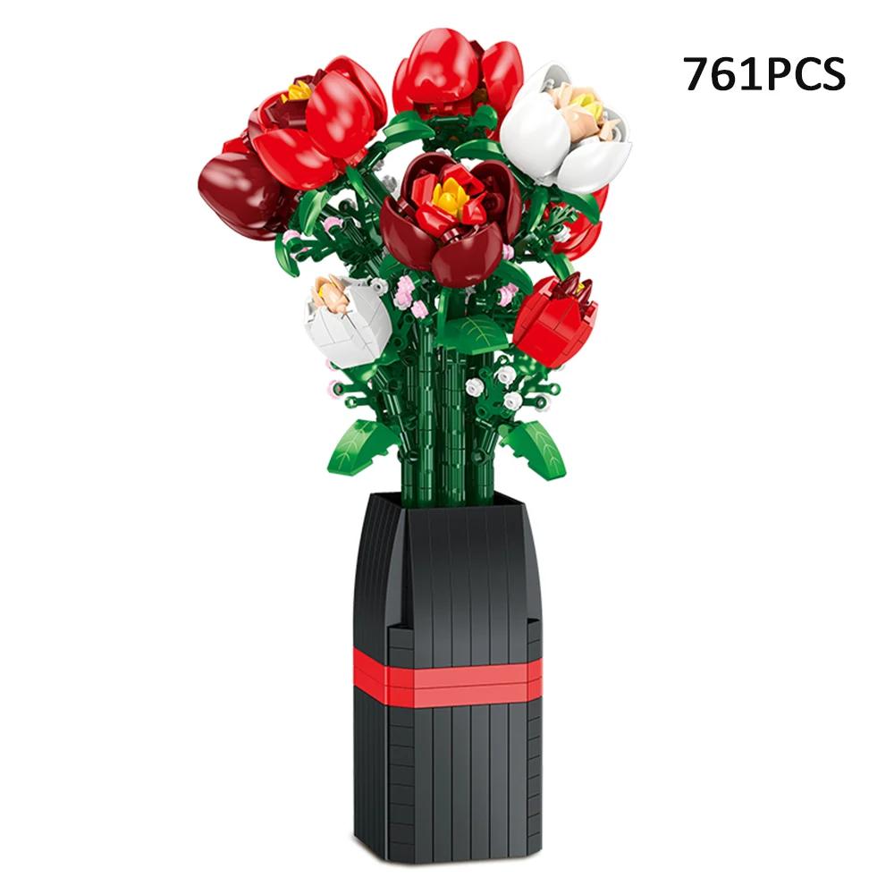 Стиль Роза Цветок Строительные блоки - Улучшающий настроение опыт сборки, Украшение для дома и стола, Идеальный подарок на День святого Валентина