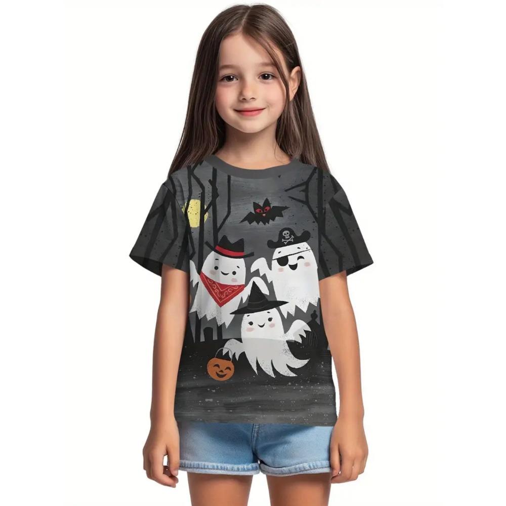 Girls' clothing with funny pumpkin patterns, boys and girls' Halloween short sleeved T-shirts, Halloween gifts, party children's clothing