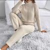 Cozy Autumn/Winter Two-Piece: Turtleneck Sweater & Loose Wide-Leg Pants for Women