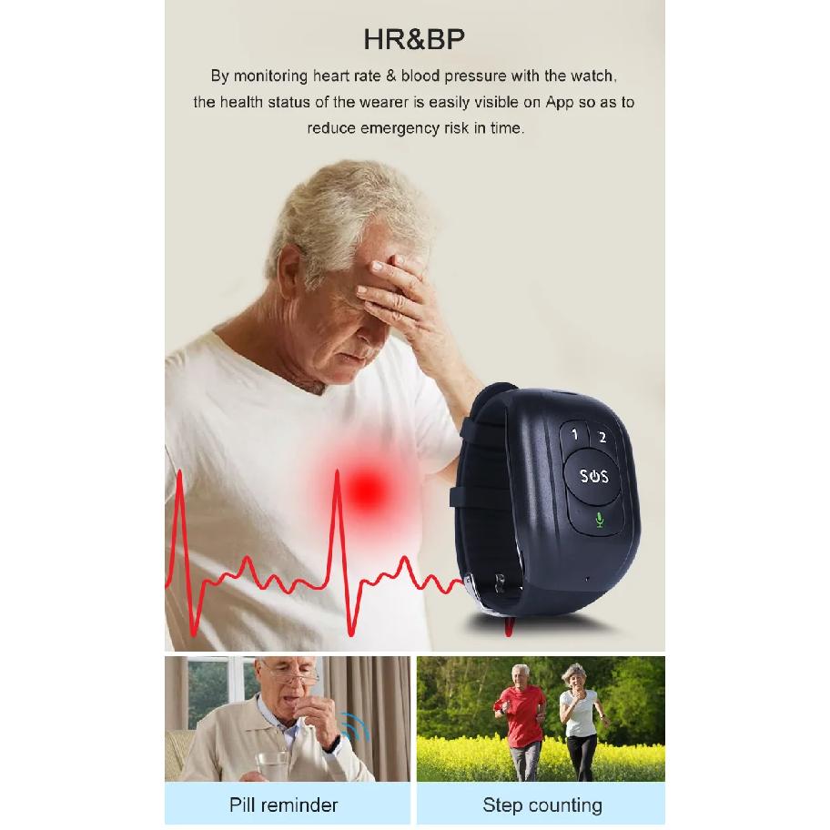 RF-V48 Waterproof 4G LTE GSM Elderly Child SOS Button Wristband Emergency Alarm GPS Tracking Heart Rate Blood Pressure Monitor