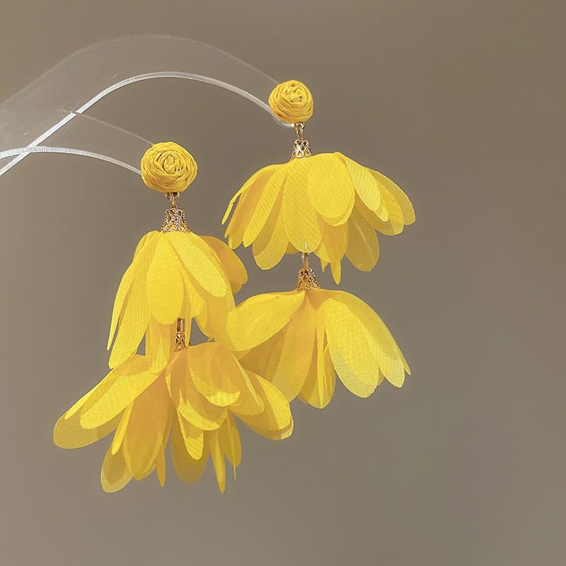 Серьги с кисточками в виде цветов из шифона "Серебряная игла", Милый стиль Мори, Дофаминовый тренд, Универсальные женские серьги