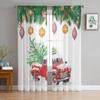 Christmas Truck Christmas Tree Tulle Curtains Kitchen Door Curtain Chiffon Sheer Voile Christmas Curtains For Living Room