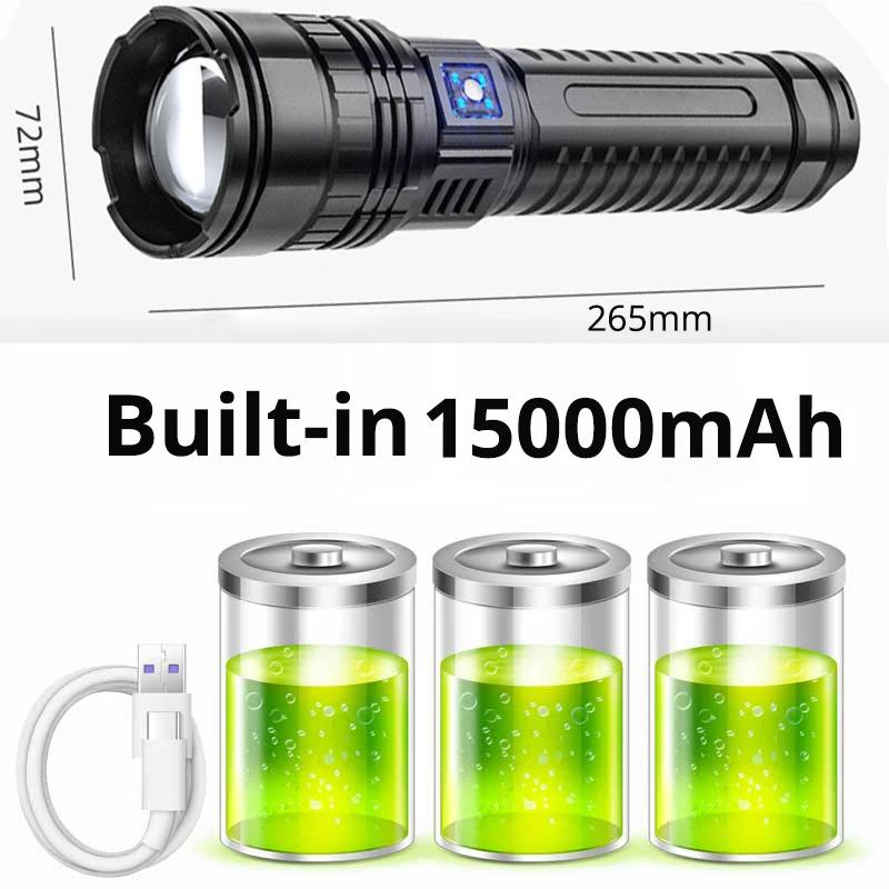LED Flashlights, Tactical Flash Light, Built-in 15000mah Battery Long Range Spotlights, Torch Emergency Light With COB Light