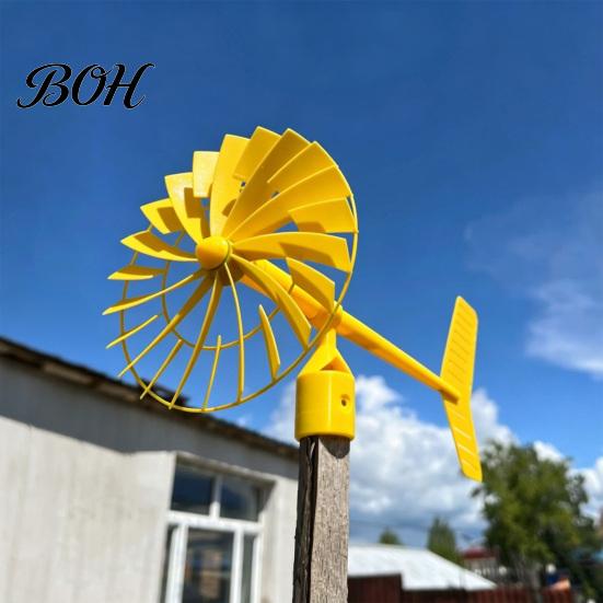 Colorful Windmill Ornament 3D Printed Garden with Weathervane, Outdoor Yard Stake Hollow Decoration Spinning Blades, UV-Resistant for Lawn Patio,
