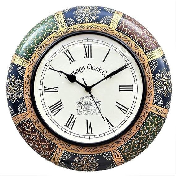 Деревянные настенные аналоговые часы ручной росписи / С секундной стрелкой / Римские цифры