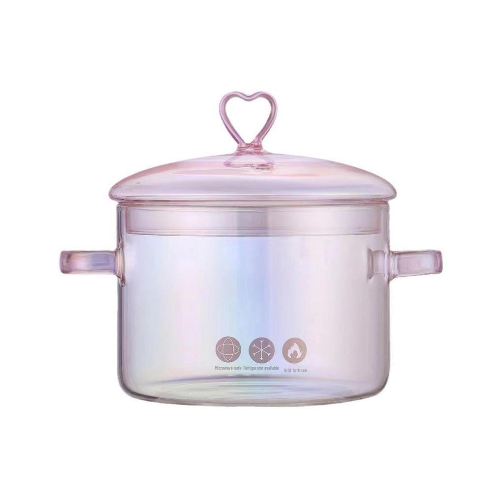 Большая кастрюля для супа из розового боросиликатного стекла с крышкой для электрических плит