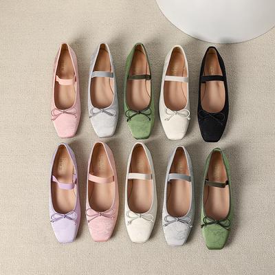 Мода Ретро Плоская Подошва Женские 2025 Новые Квадратный Носок Бант Сатин Жаккард Большой Размер Женская Обувь 42 43 44 Лоферы Zapatos De Mujer