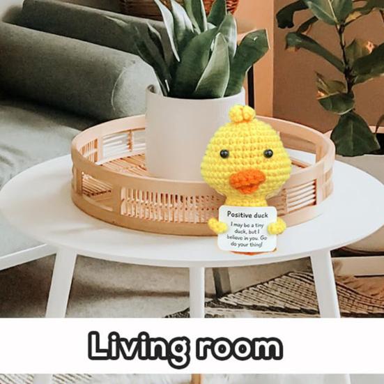 Positive Crochet Yellow Duck Doll with Encouraging Card Emotional Support Handmade Knitting Animal Decoration Ornament Kids Adults Stress Relief Toy