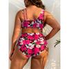 Europe and The United States New Women's Large Size Split Bikini Digital Printing Gather Fashion Swimsuit