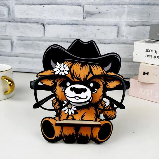 Держатель для очков Хайлендская корова Yousheng Деревянная подставка для очков Дисплейная стойка Мультяшное животное Подставка-держатель для солнцезащитных очков для спальни, кабинета, офиса