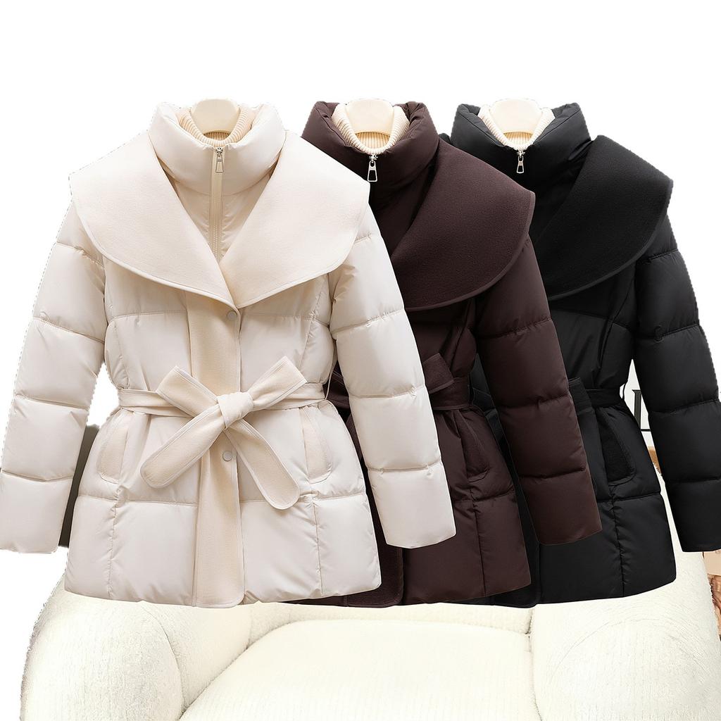waist slim slim hooded lace-up warm jacket new year thickened cotton-padded women
