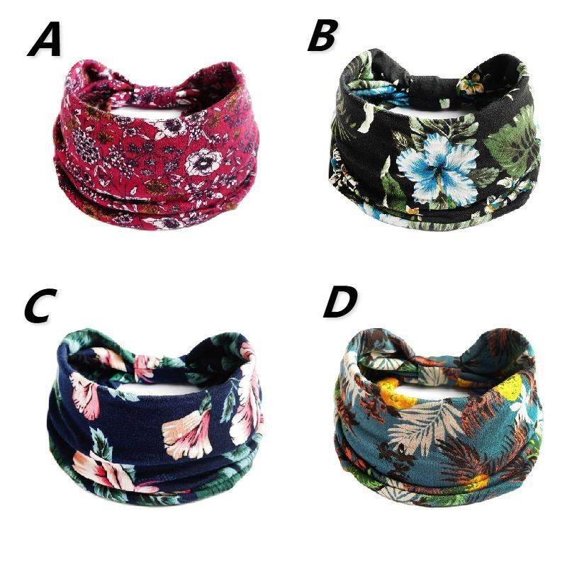 Summer Bohemian Bandanas Elastic Hair Bands Yoga Exercise Cotton Headband Women Headwear Print Vintage Cross Unisex Scrunchies