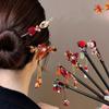 Red Hanfu Hairpin Flower Wooden Hair Stick Antique Hanfu Accessories