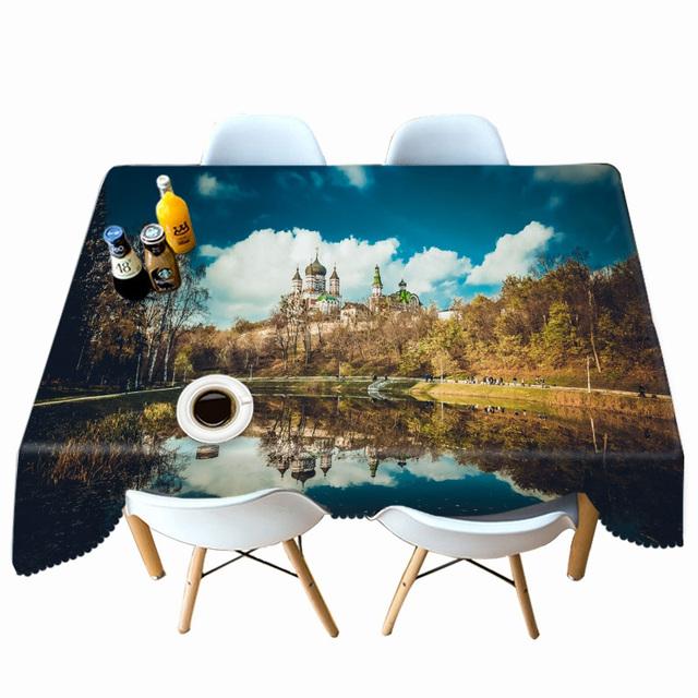 Ancient Castle Building And Fountain Pattern Tablecloth Thicken Cotton Rectangular Round Table Cloth For Wedding Picnic Party