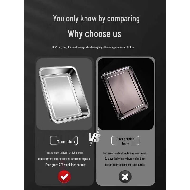 HANDUNYOU Extra Thick Rectangular Stainless Steel Tray