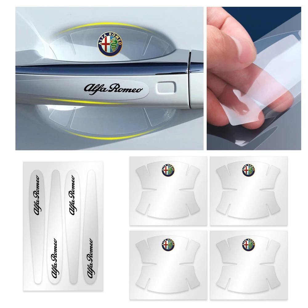 Hub Caps 4/8Pcs Transparent Car Door Handle Bowl Anti-Scratch Protector Stickers For Alfa Romeo Giulia Giulietta MiTo 147 156 15