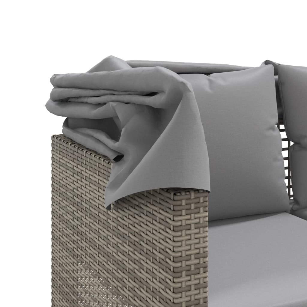 Outdoor 3 Seater Sofa with Canopy and Footstools Grey Poly Rattan