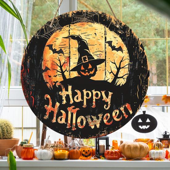 Halloween Sign for Front Door Halloween Wreath Wooden Hanging Sign Boo Ghost Pumpkin Witch Welcome Sign for Window Wall Decor