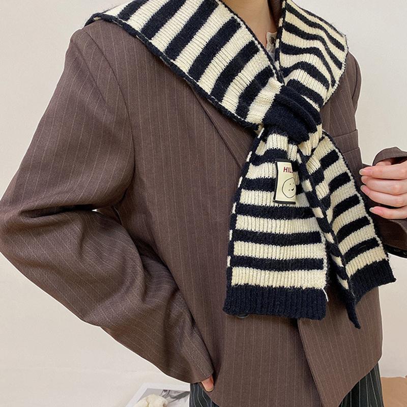 Korean Style Wool Knitted Warm Shawl Winter Blouse Shoulder Fake Collar Cloak Knitted Scarf Houndstooth Neck Scarf